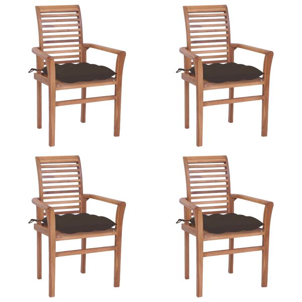 vidaXL Chaises à manger lot de 4 et coussins taupe Bois de teck solide
