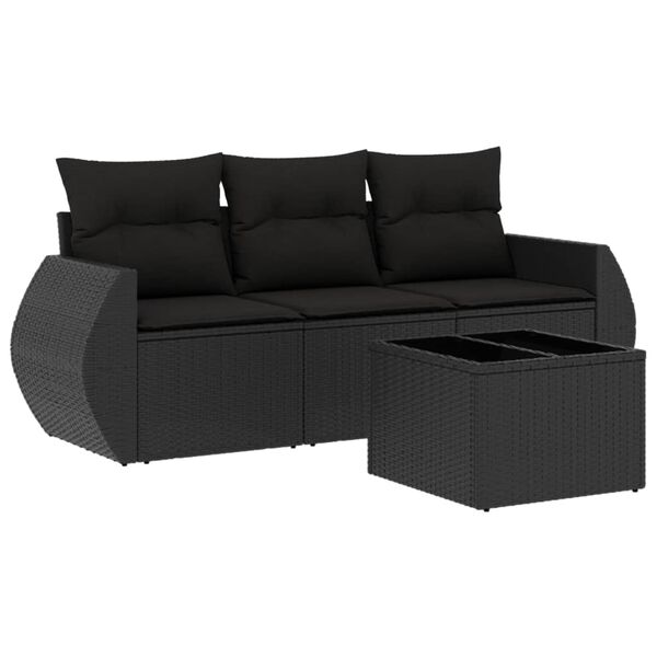vidaXL Salon de jardin 4 pcs avec coussins noir r&eacute;sine tress&eacute;e