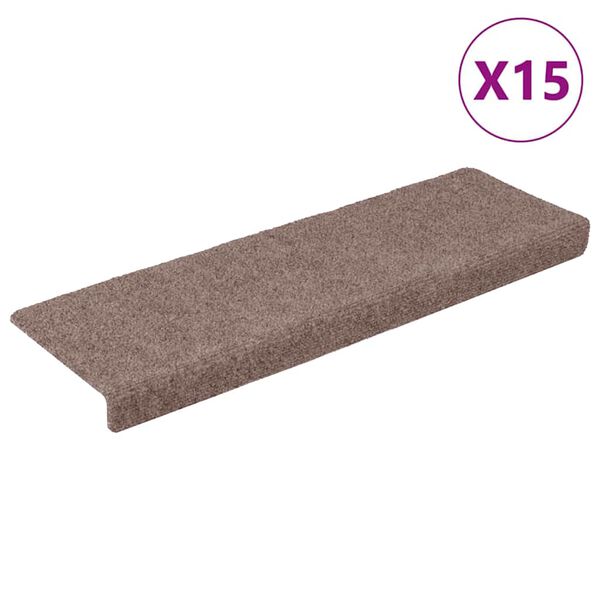 vidaXL Tapis d'escalier autocollants 15 pi&egrave;ces 65 x 21 x 4 cm marron clair Bord rectangulaire