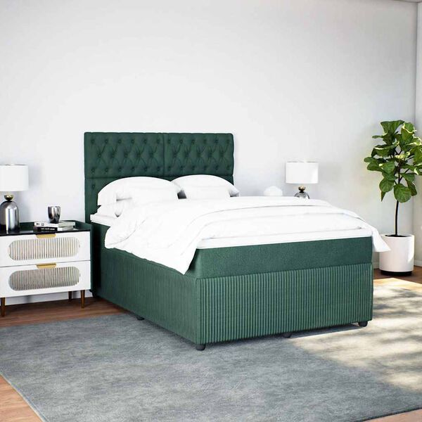 vidaXL Sommier &agrave; lattes de lit et matelas Vert fonc&eacute; 140x190cm Velours
