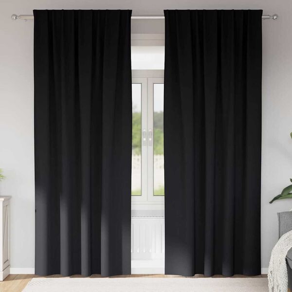 vidaXL Rideaux occultants avec anneaux 2 pcs Noir 245 x 140 cm