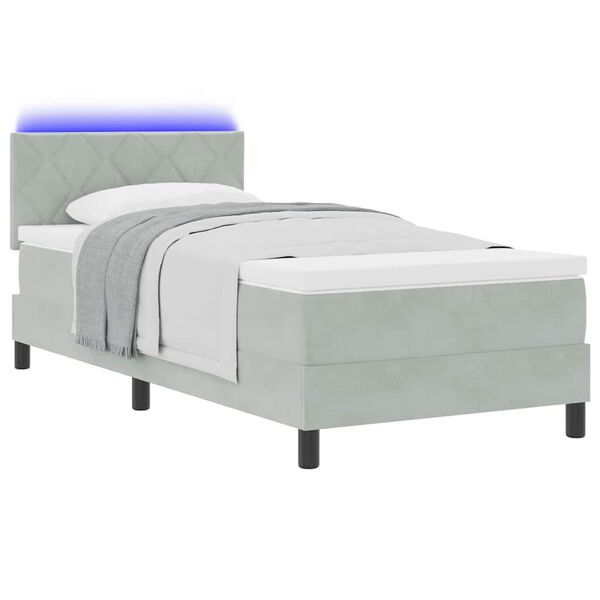 vidaXL Lit &agrave; ressort LED avec matelas Gris clair 90 x 190 cm Velours