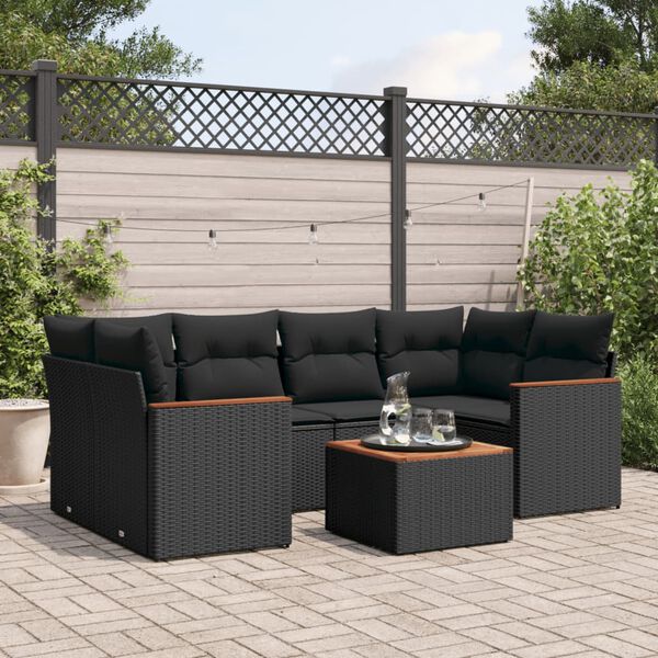 vidaXL Salon de jardin 7 pcs avec coussins noir r&eacute;sine tress&eacute;e