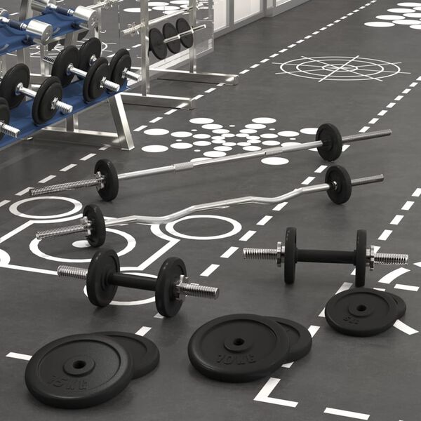 vidaXL Ensemble d'halt&egrave;res et de barres avec plaques 90 kg fonte