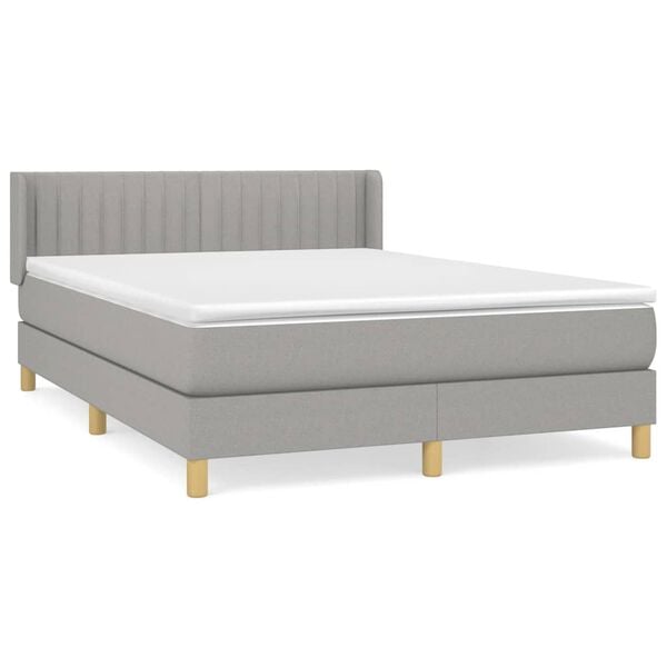 vidaXL Sommier &agrave; lattes de lit avec matelas Gris clair 140x190cm Tissu