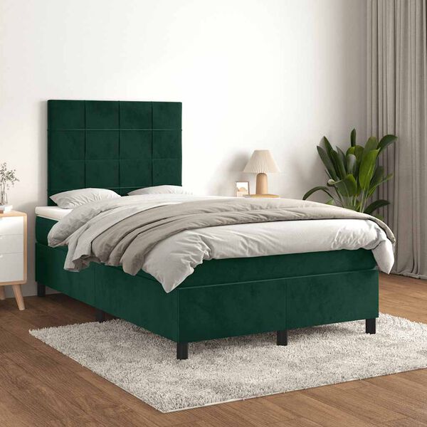 vidaXL Sommier &agrave; lattes de lit et matelas Vert fonc&eacute; 120x200cm Velours
