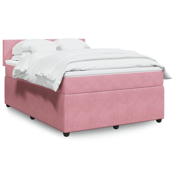 vidaXL Sommier &agrave; lattes de lit avec matelas Rose 140x200 cm Velours