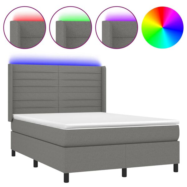 vidaXL Sommier &agrave; lattes de lit matelas LED Gris fonc&eacute; 140x200 cm Tissu
