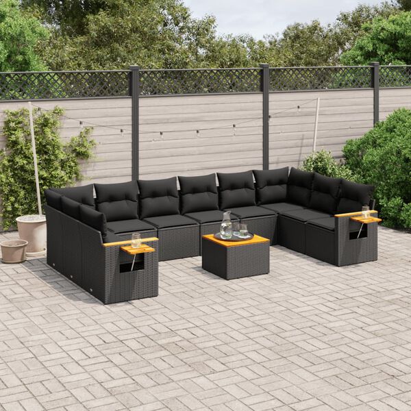 vidaXL Salon de jardin 11 pcs avec coussins noir r&eacute;sine tress&eacute;e