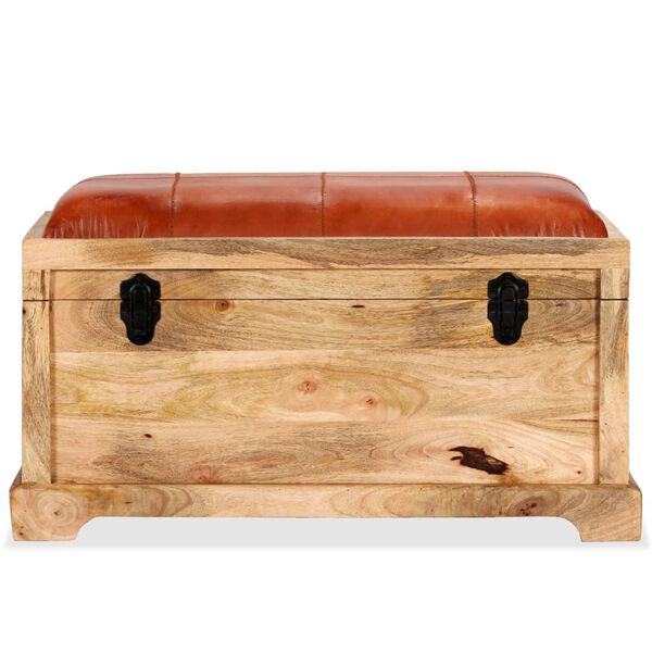 vidaXL Banc de rangement Cuir v&eacute;ritable Bois de manguier 80x44x44 cm