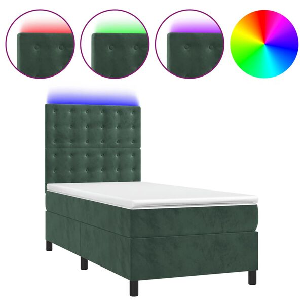 vidaXL Sommier &agrave; lattes de lit et matelas et LED Vert fonc&eacute; 90x200 cm