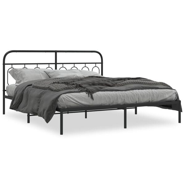 vidaXL Cadre de lit m&eacute;tal sans matelas avec t&ecirc;te de lit noir 193x203cm