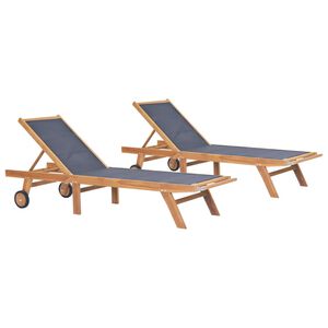 vidaXL Chaises longues pliables et roulettes lot de 2 Teck textil&egrave;ne