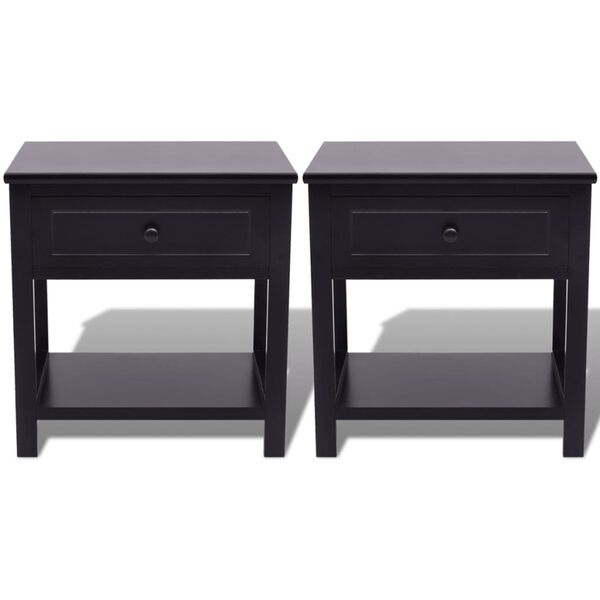 vidaXL Table de chevet 2 pcs Bois Noir
