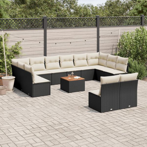vidaXL Salon de jardin avec coussins 13 pcs noir r&eacute;sine tress&eacute;e