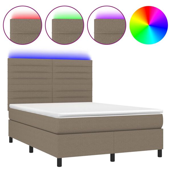vidaXL Sommier &agrave; lattes de lit et matelas et LED Taupe 140x190cm Tissu
