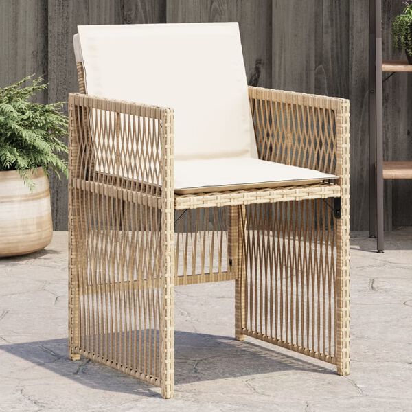 vidaXL Chaises de jardin avec coussins lot de 4 beige r&eacute;sine tress&eacute;e