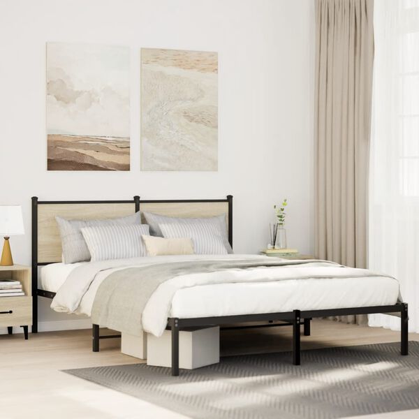 vidaXL Cadre de lit en m&eacute;tal sans matelas ch&ecirc;ne sonoma 140x200 cm