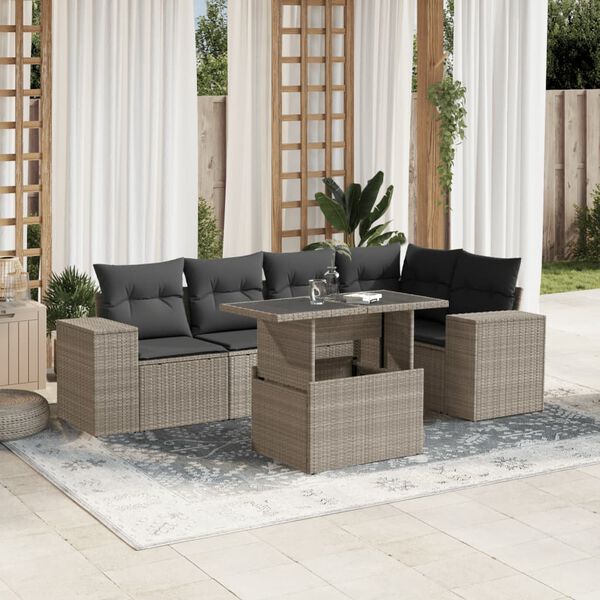 vidaXL Salon de jardin 6 pcs avec coussins gris clair r&eacute;sine tress&eacute;e