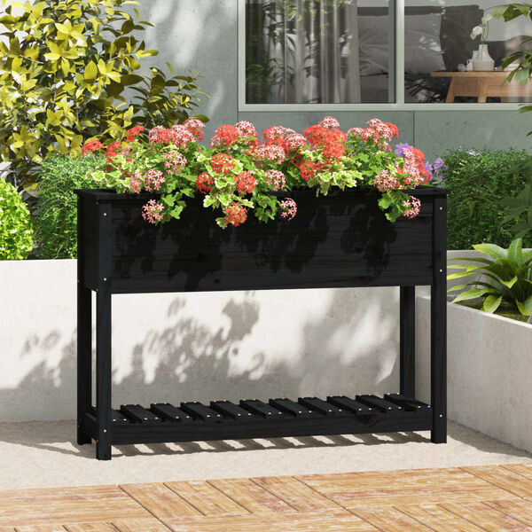 vidaXL Jardini&egrave;re avec &eacute;tag&egrave;re Noir 111,5x34,5x81cm Bois massif de pin