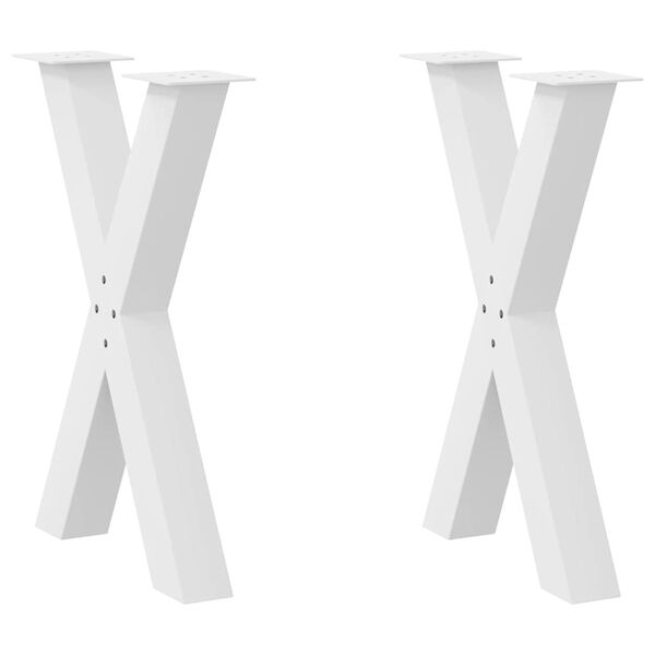vidaXL Pieds de table &agrave; manger en forme de X, 2 pi&egrave;ces, blanc, 50 x (72-73) cm, acier