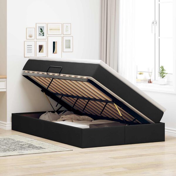 vidaXL Lit avec rangement et matelas Noir 120 x 190 cm Polyester