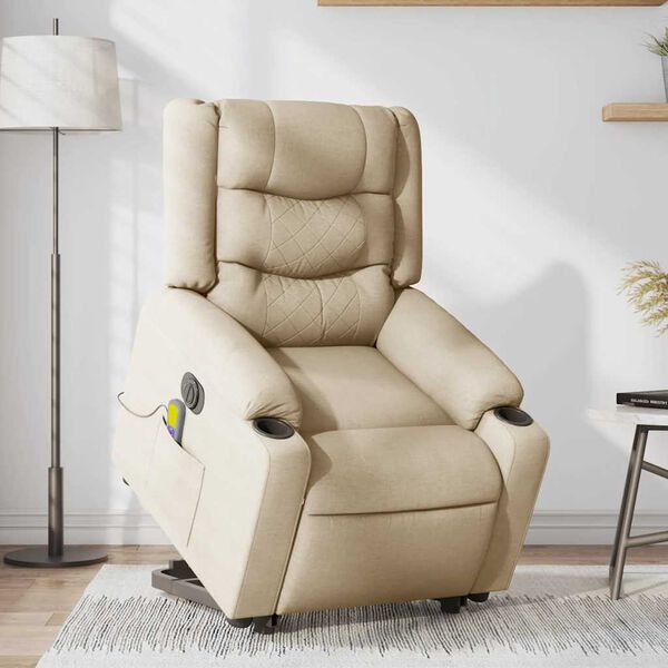 vidaXL Fauteuil inclinable de massage &eacute;lectrique Cr&egrave;me Tissu