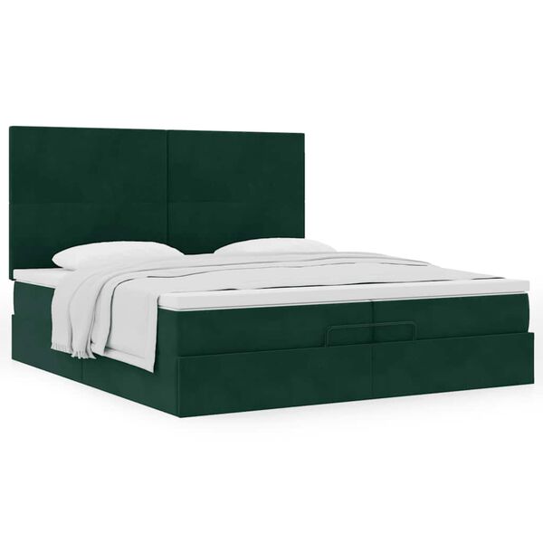 vidaXL Cadre de lit ottoman avec matelas vert fonc&eacute; 200x200 cm velours