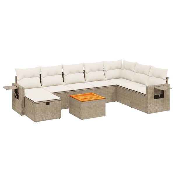 vidaXL Salon de jardin avec coussins 9 pcs beige r&eacute;sine tress&eacute;e