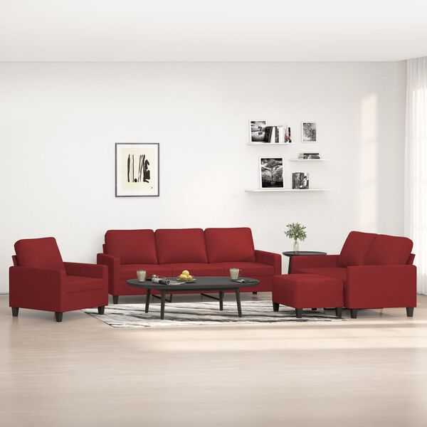 vidaXL Ensemble de canap&eacute;s 4 pcs avec coussins Rouge bordeaux Tissu