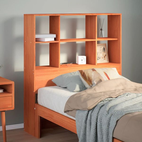 vidaXL T&ecirc;te de lit avec rangement cire marron 90 cm bois massif de pin