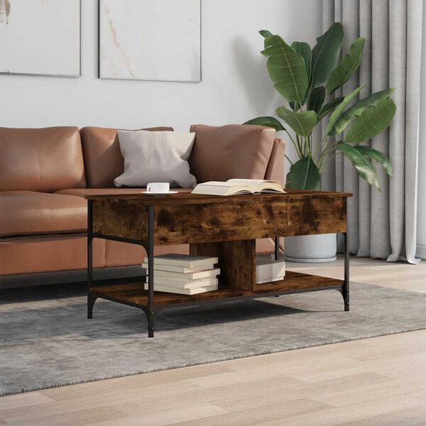 vidaXL Table basse ch&ecirc;ne fum&eacute; 100x50x50 cm bois d'ing&eacute;nierie et m&eacute;tal