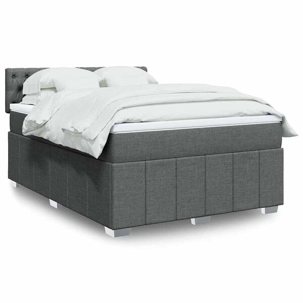 vidaXL Sommier &agrave; lattes de lit avec matelas Gris fonc&eacute; 140x190cm Tissu