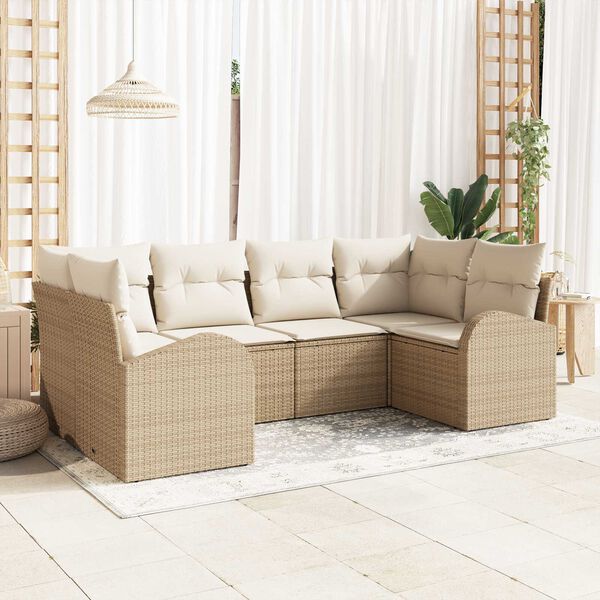 vidaXL Ensemble de canapé de jardin 6 pcs Beige Poly Rattan