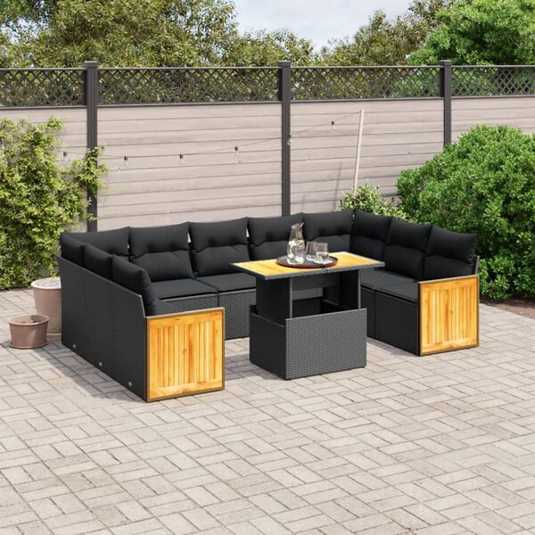 vidaXL Salon de jardin 10 pcs avec coussins noir r&eacute;sine tress&eacute;e