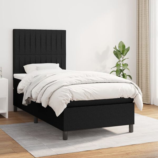 vidaXL Sommier &agrave; lattes de lit avec matelas Noir 90x190 cm Tissu