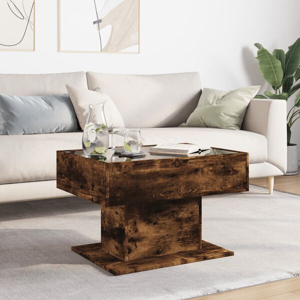 vidaXL Table basse avec LED ch&ecirc;ne fum&eacute; 70x50x45 cm bois d'ing&eacute;nierie