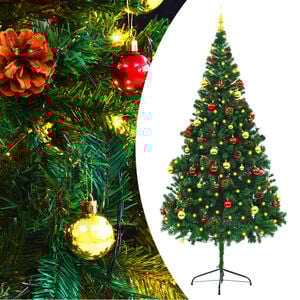vidaXL Arbre de No&euml;l artificiel pr&eacute;-&eacute;clair&eacute; avec boules vert 210 cm