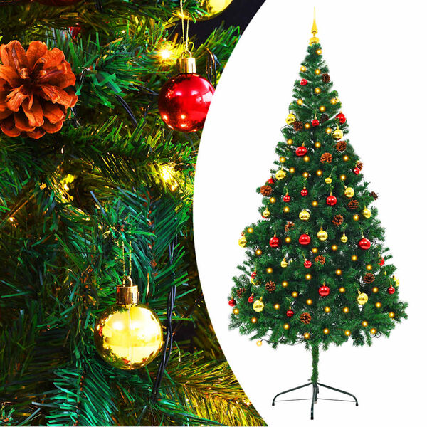 vidaXL Arbre de No&euml;l artificiel pr&eacute;-&eacute;clair&eacute; avec boules vert 210 cm