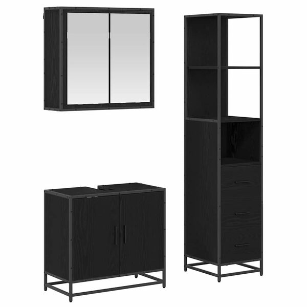 vidaXL Ensemble de mobilier de salle de bain 3 pcs Ch&ecirc;ne noir