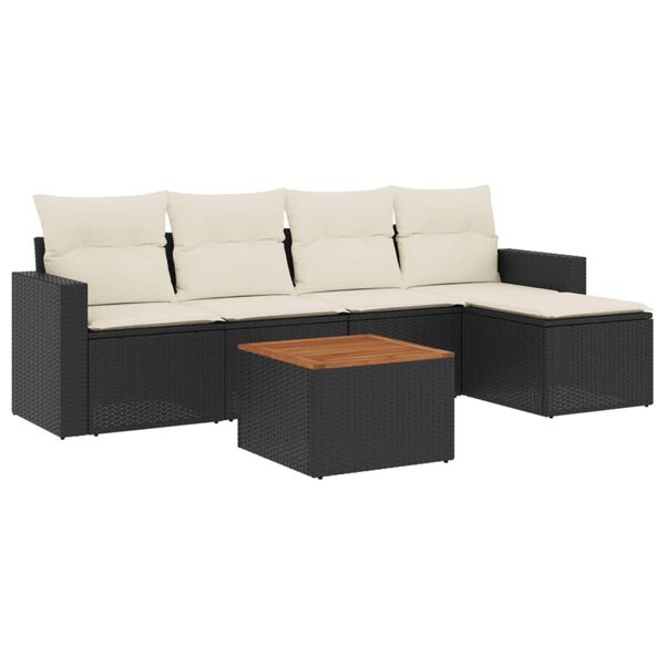 vidaXL Salon de jardin 6 pcs avec coussins noir r&eacute;sine tress&eacute;e
