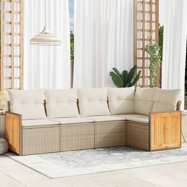 vidaXL Salon de jardin avec coussins 5 pcs beige r&eacute;sine tress&eacute;e