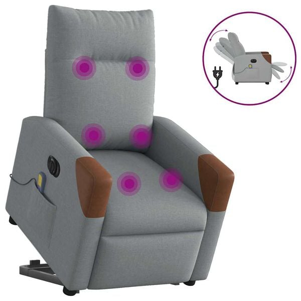vidaXL Fauteuil inclinable de massage &eacute;lectrique Gris clair Tissu
