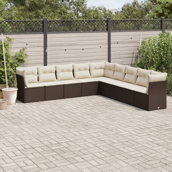 vidaXL Salon de jardin avec coussins 9 pcs marron r&eacute;sine tress&eacute;e