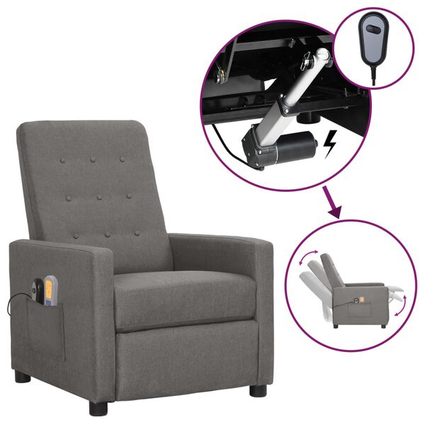 vidaXL Fauteuil électrique de massage Gris clair Tissu