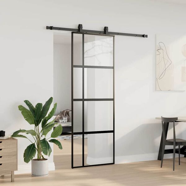 vidaXL Porte coulissante kit quincaillerie noir 76x205 cm verre tremp&eacute;