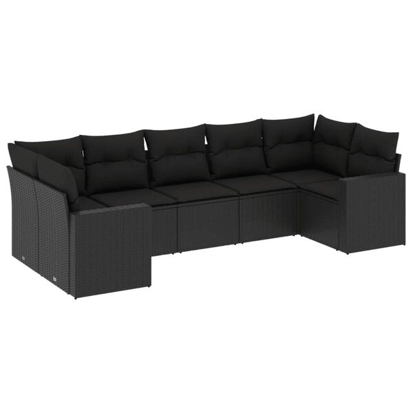 vidaXL Salon de jardin 7 pcs avec coussins noir r&eacute;sine tress&eacute;e