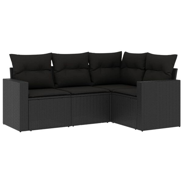 vidaXL Salon de jardin 4 pcs avec coussins noir r&eacute;sine tress&eacute;e