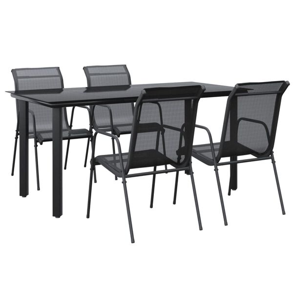 vidaXL Ensemble &agrave; manger de jardin 5 pcs noir textil&egrave;ne et acier