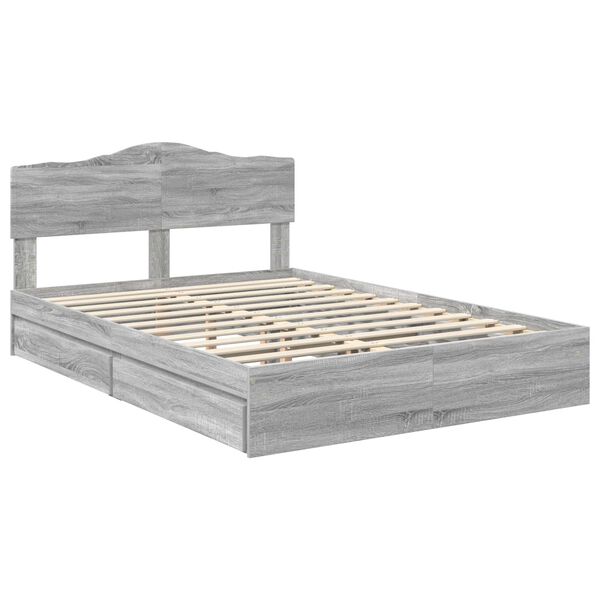 vidaXL Lit de Rangement Gris Sonoma 160 x 200 cm Bois d'ing&eacute;nierie